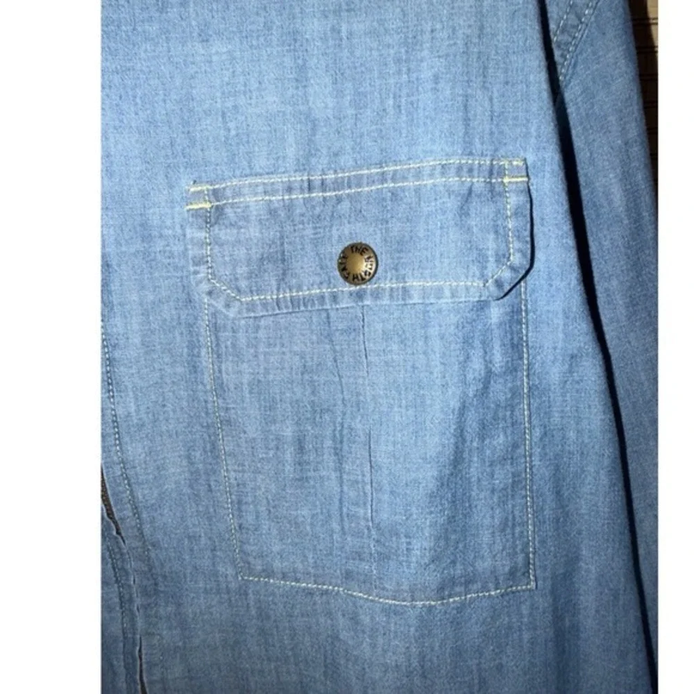 The‎ North Face Zip Up Chambray Shirt Mens Large Blue Lightweight Cotton